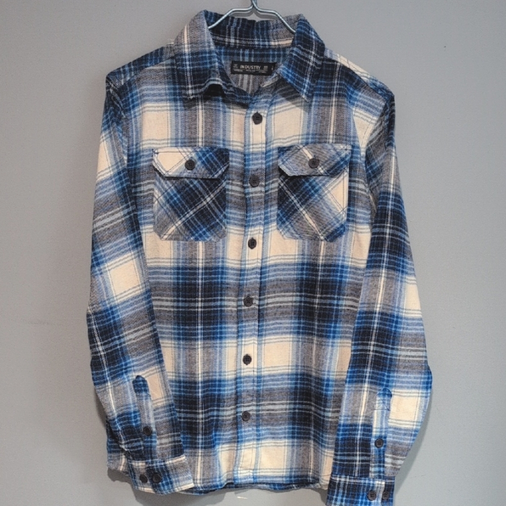 Industry Blue and White Plaid Shirt Size Small